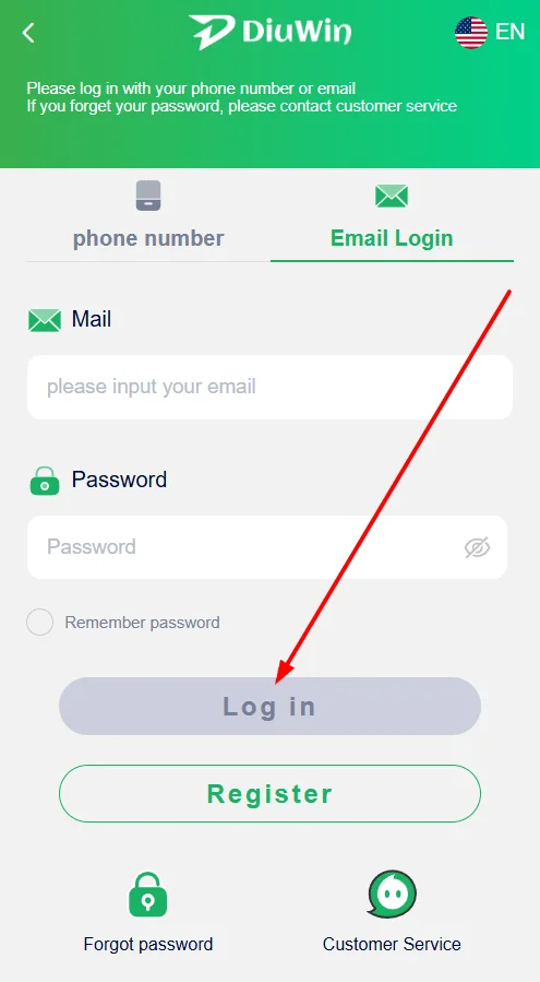 Tap the login button